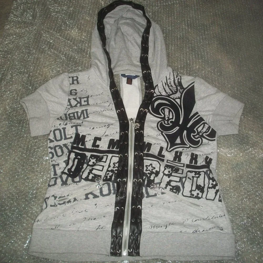 womens DEREON hoodie.Sexy lace-up look. Leather trim.Size large - Picture 1 of 3